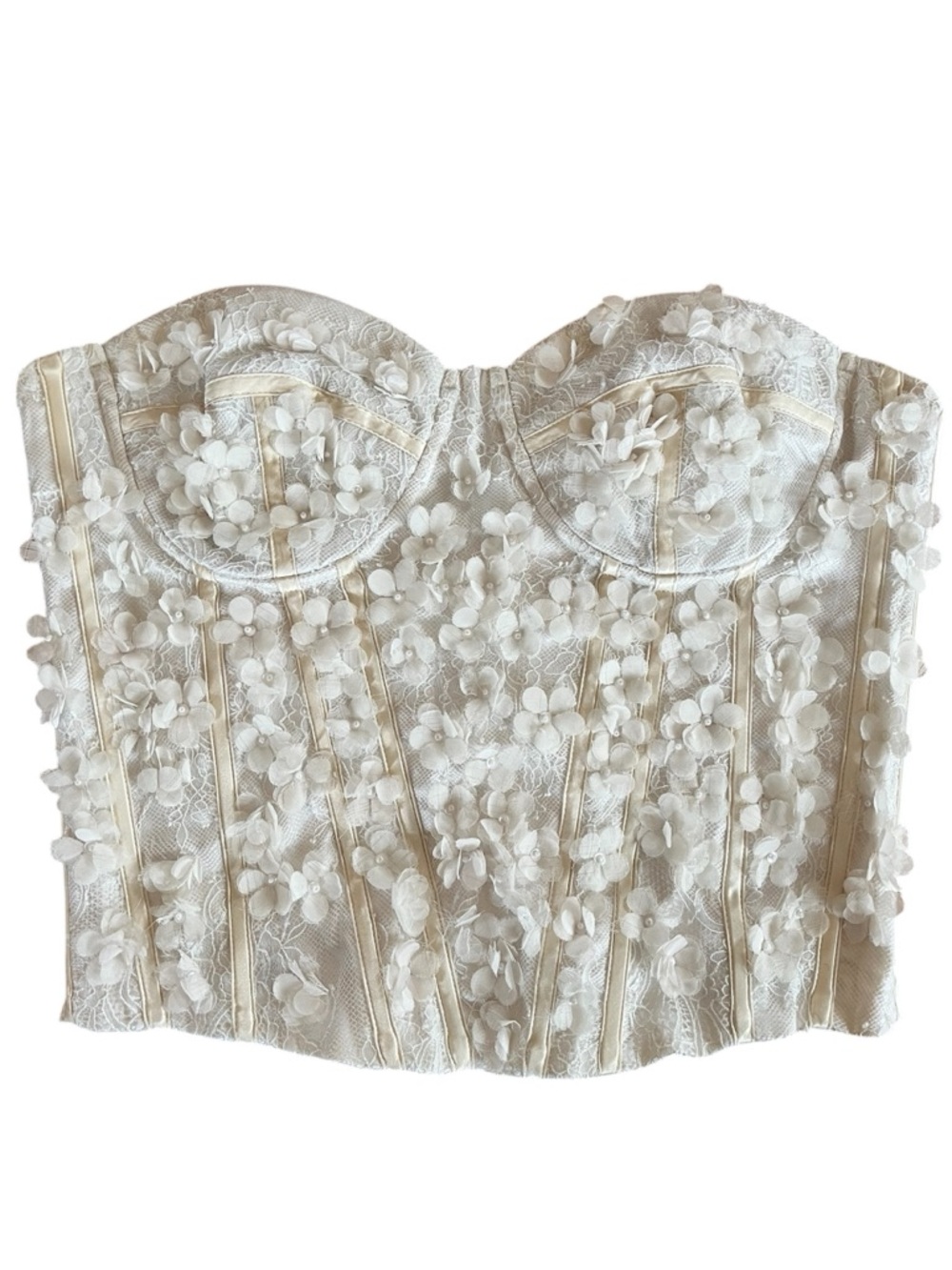 Ann Taylor Ivory Lace 3D Floral & Pearl Appliqué Bustier Corset size 6